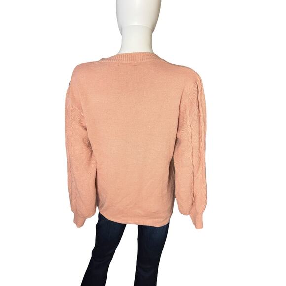 &merci Blush Pink Soft Crewneck Cableknit Sleeve Sweater Size Large - Picture 5 of 7